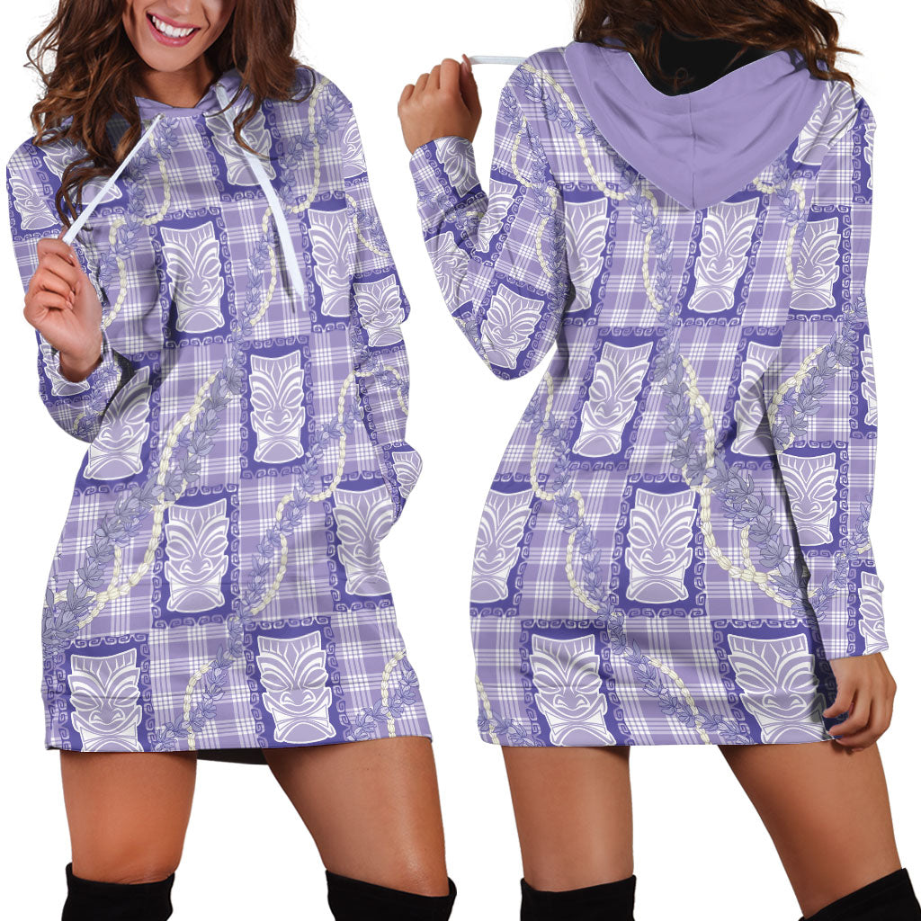 Aloha Hawaii Tiki Palaka Motifs Hoodie Dress Honohono Lei Purple Elegant Vibes