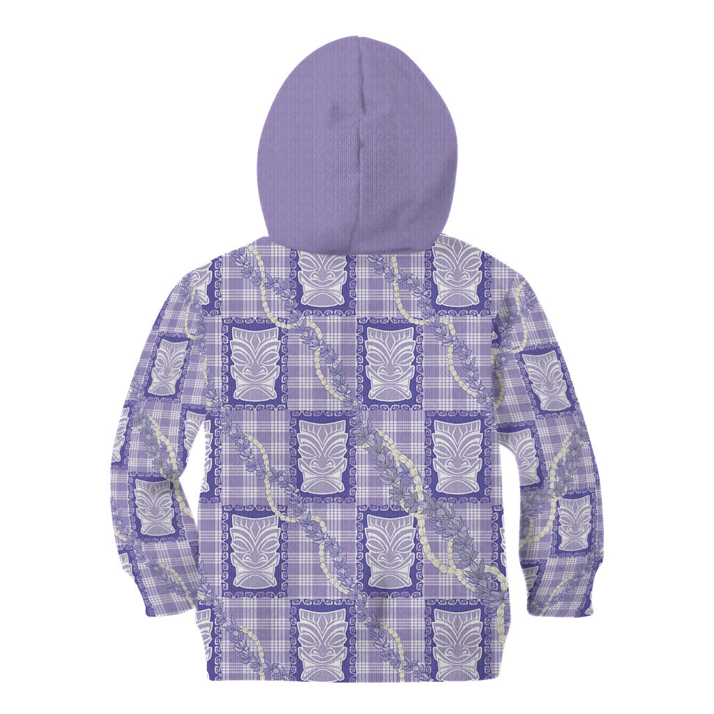 Aloha Hawaii Tiki Palaka Motifs Kid Hoodie Honohono Lei Purple Elegant Vibes