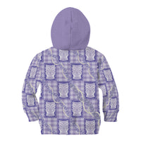 Aloha Hawaii Tiki Palaka Motifs Kid Hoodie Honohono Lei Purple Elegant Vibes