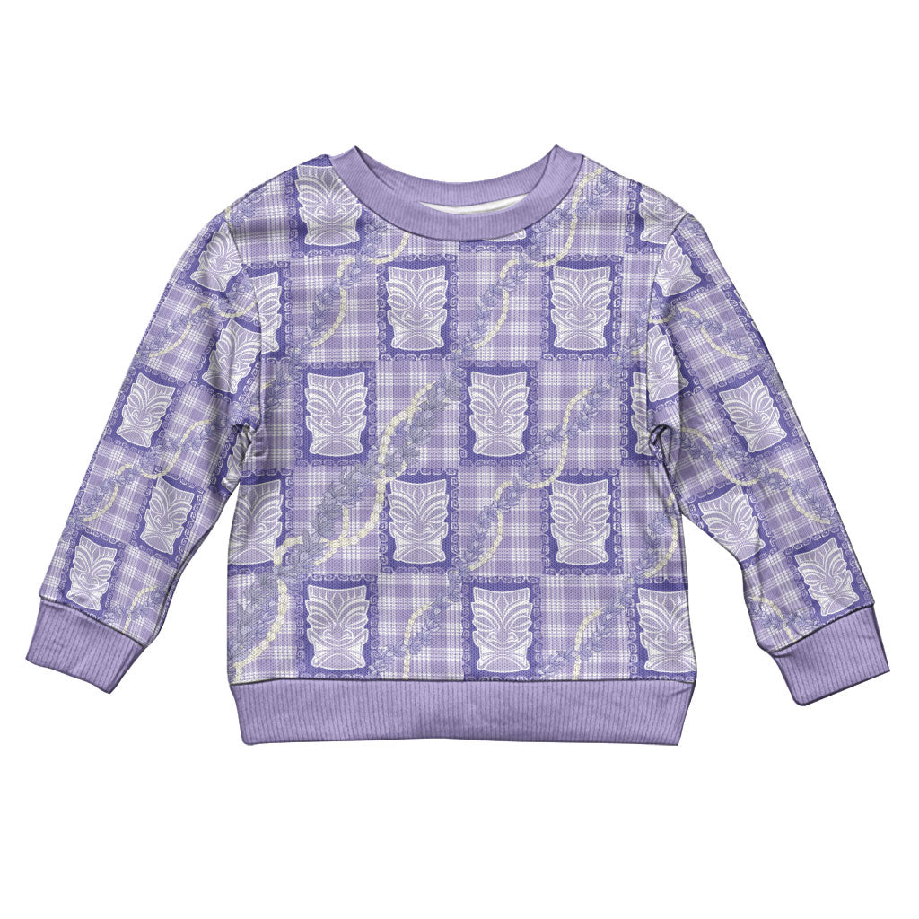 Aloha Hawaii Tiki Palaka Motifs Kid Ugly Christmas Sweater Honohono Lei Purple Elegant Vibes LT14 Kid Purple - Polynesian Pride