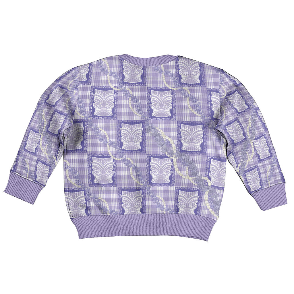 Aloha Hawaii Tiki Palaka Motifs Kid Ugly Christmas Sweater Honohono Lei Purple Elegant Vibes LT14 - Polynesian Pride