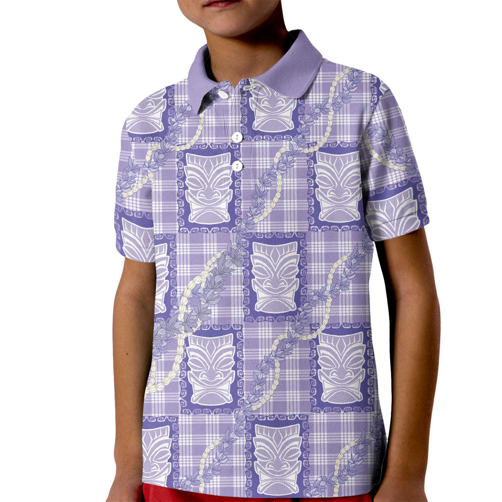 Aloha Hawaii Tiki Palaka Motifs Kid Polo Shirt Honohono Lei Purple Elegant Vibes