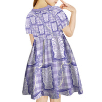 Aloha Hawaii Tiki Palaka Motifs Kid Short Sleeve Dress Honohono Lei Purple Elegant Vibes
