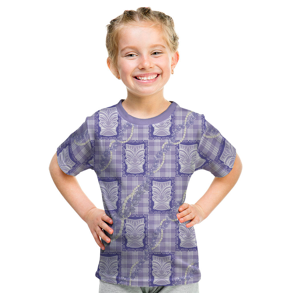 Aloha Hawaii Tiki Palaka Motifs Kid T Shirt Honohono Lei Purple Elegant Vibes
