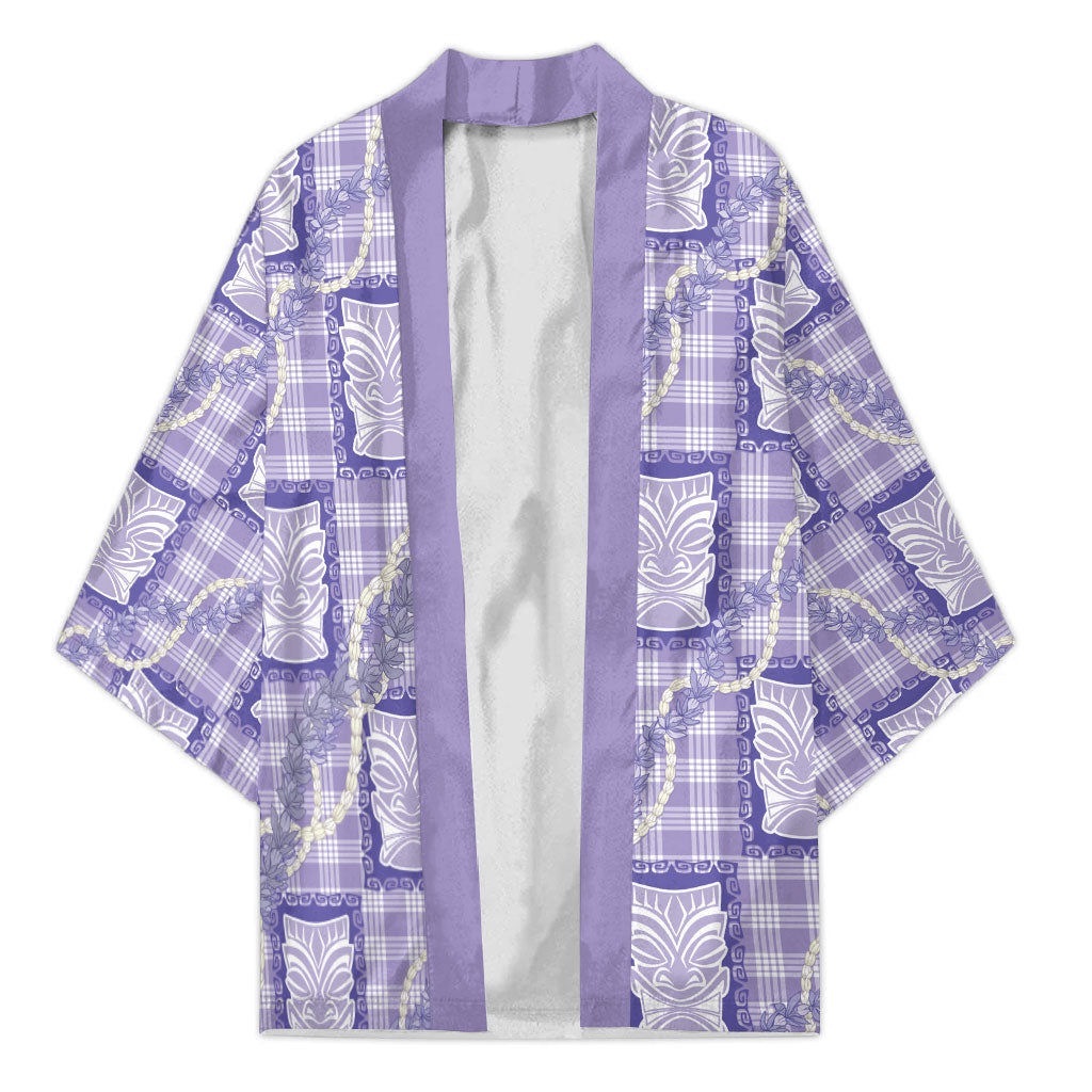 Aloha Hawaii Tiki Palaka Motifs Kimono Honohono Lei Purple Elegant Vibes