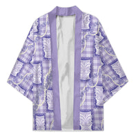 Aloha Hawaii Tiki Palaka Motifs Kimono Honohono Lei Purple Elegant Vibes
