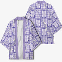Aloha Hawaii Tiki Palaka Motifs Kimono Honohono Lei Purple Elegant Vibes