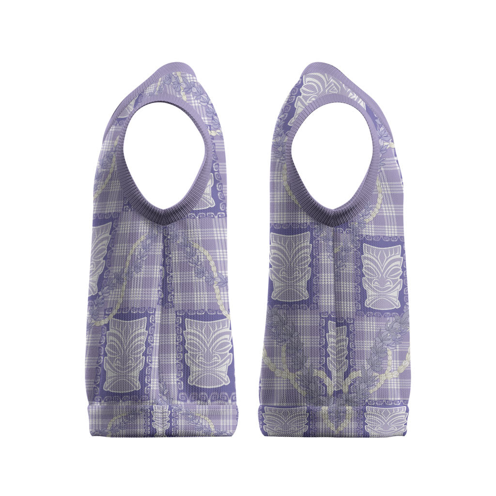 Aloha Hawaii Tiki Palaka Motifs Christmas Knitted V-Neck Vest Honohono Lei Purple Elegant Vibes LT14 - Polynesian Pride