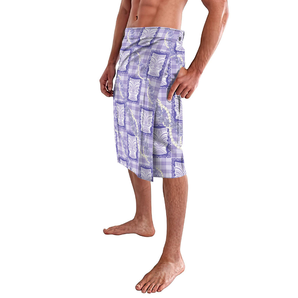 Aloha Hawaii Tiki Palaka Motifs Lavalava Honohono Lei Purple Elegant Vibes