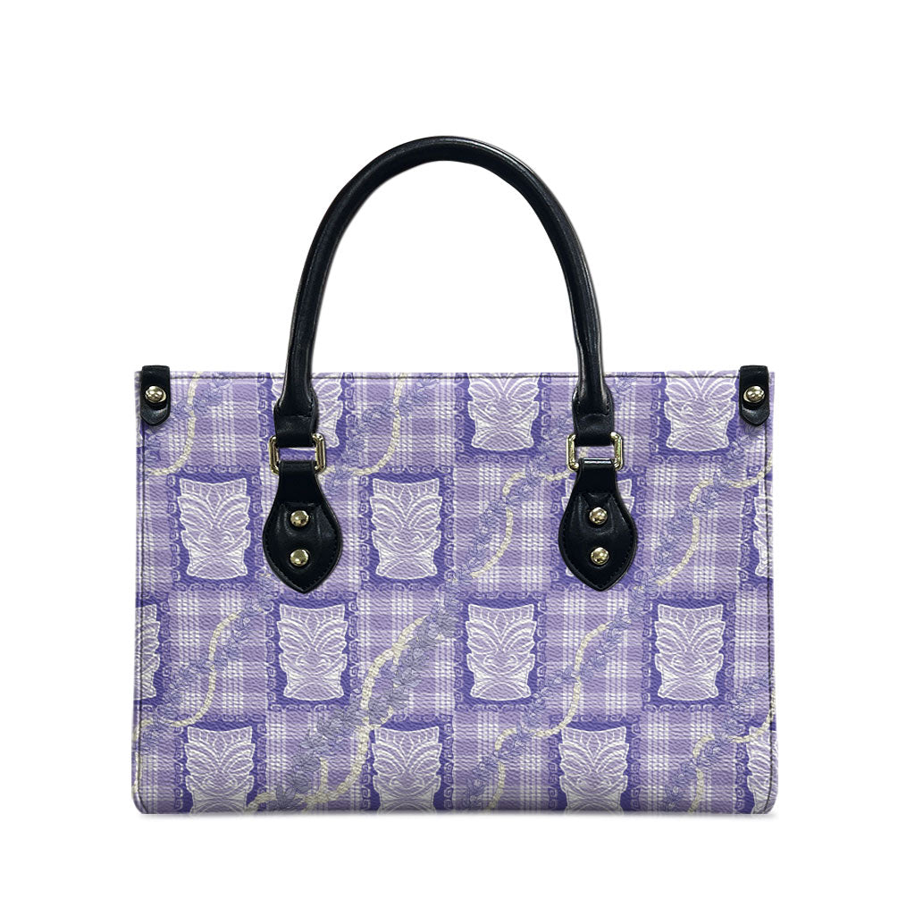 Aloha Hawaii Tiki Palaka Motifs Leather Bag Honohono Lei Purple Elegant Vibes