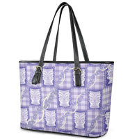 Aloha Hawaii Tiki Palaka Motifs Leather Tote Bag Honohono Lei Purple Elegant Vibes