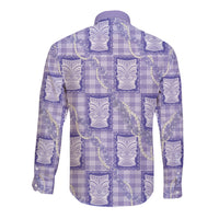 Aloha Hawaii Tiki Palaka Motifs Long Sleeve Button Shirt Honohono Lei Purple Elegant Vibes