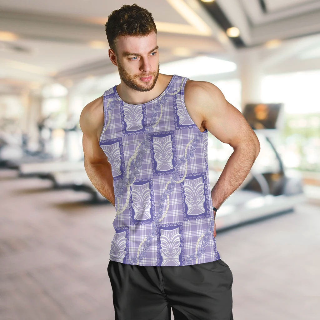 Aloha Hawaii Tiki Palaka Motifs Men Tank Top Honohono Lei Purple Elegant Vibes