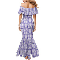 Aloha Hawaii Tiki Palaka Motifs Mermaid Dress Honohono Lei Purple Elegant Vibes