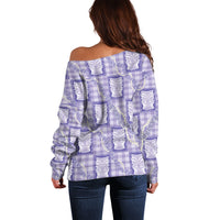 Aloha Hawaii Tiki Palaka Motifs Off Shoulder Sweater Honohono Lei Purple Elegant Vibes
