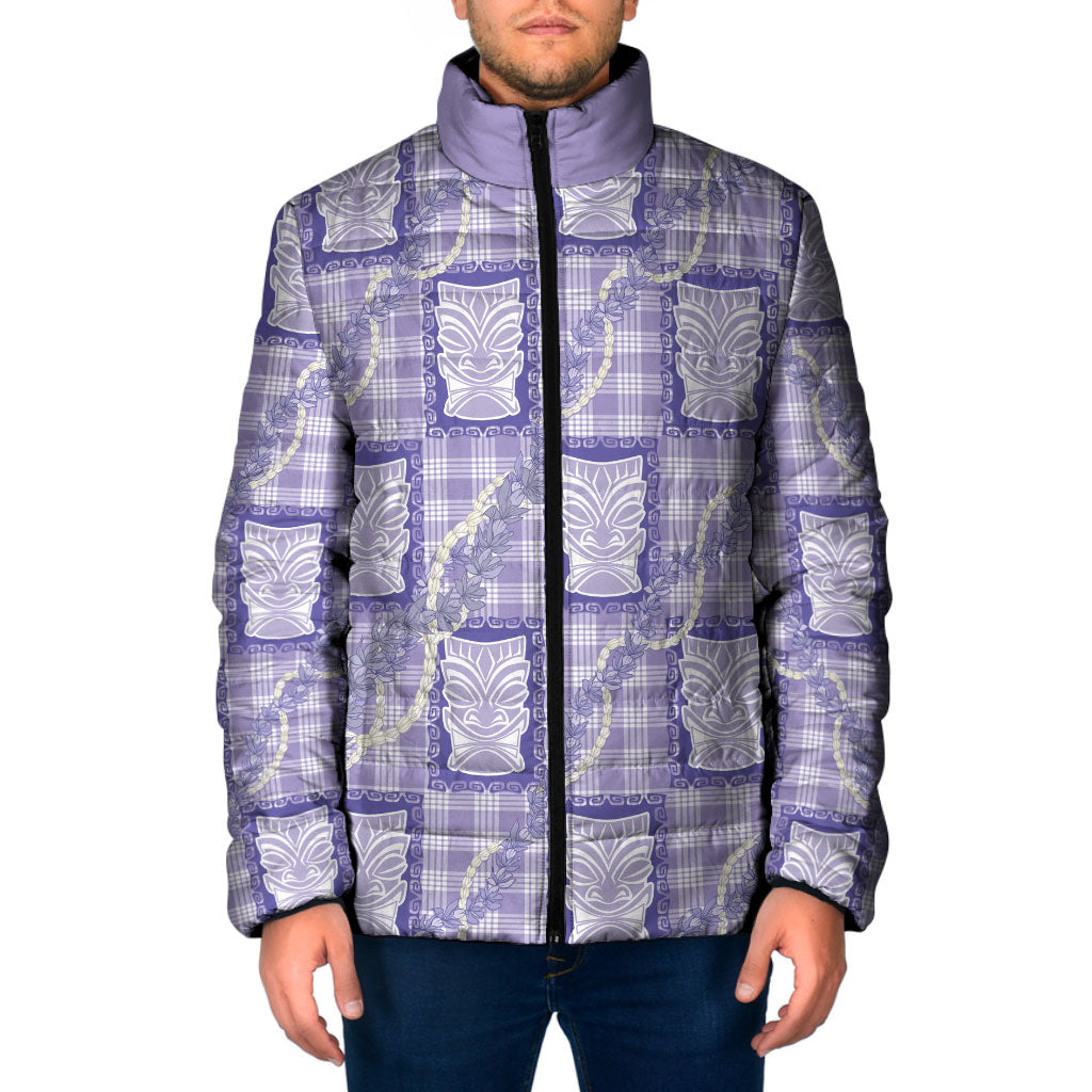 Aloha Hawaii Tiki Palaka Motifs Padded Jacket Honohono Lei Purple Elegant Vibes