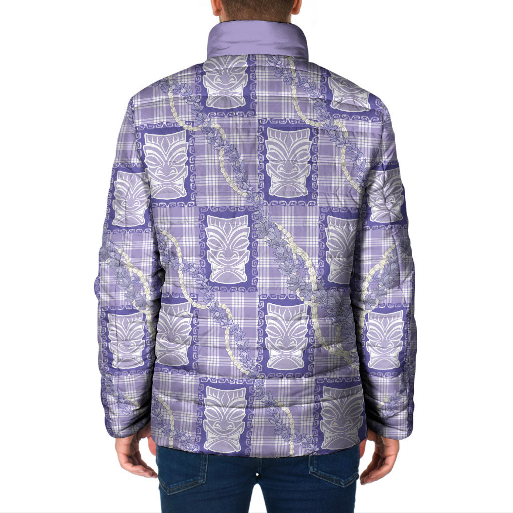 Aloha Hawaii Tiki Palaka Motifs Padded Jacket Honohono Lei Purple Elegant Vibes