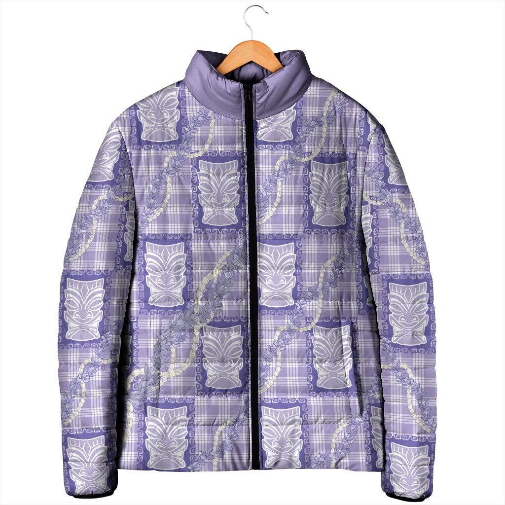 Aloha Hawaii Tiki Palaka Motifs Padded Jacket Honohono Lei Purple Elegant Vibes