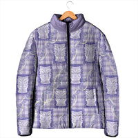 Aloha Hawaii Tiki Palaka Motifs Padded Jacket Honohono Lei Purple Elegant Vibes