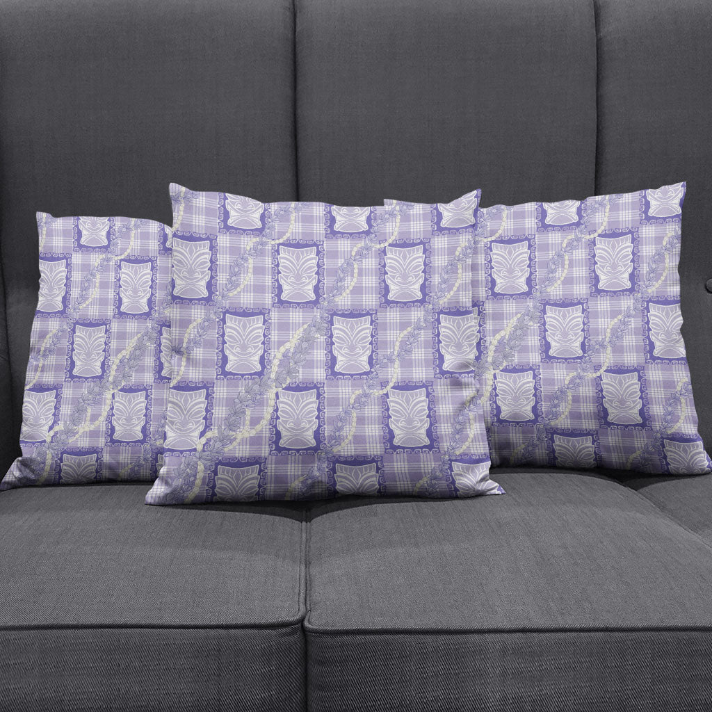 Aloha Hawaii Tiki Palaka Motifs Pillow Cover Honohono Lei Purple Elegant Vibes