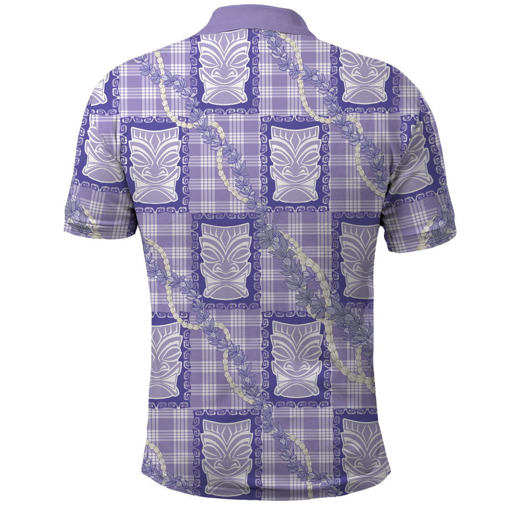 Aloha Hawaii Tiki Palaka Motifs Polo Shirt Honohono Lei Purple Elegant Vibes