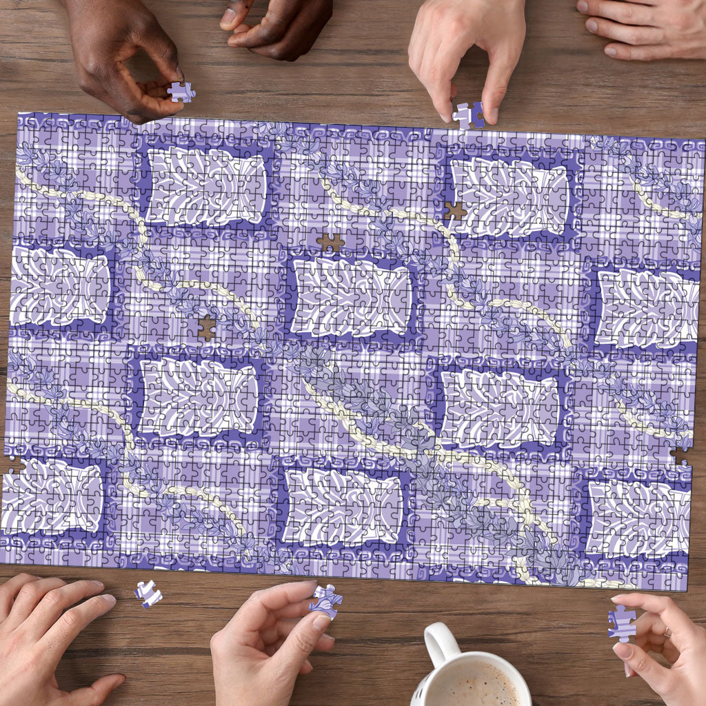 Aloha Hawaii Tiki Palaka Motifs Puzzle Honohono Lei Purple Elegant Vibes