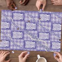 Aloha Hawaii Tiki Palaka Motifs Puzzle Honohono Lei Purple Elegant Vibes