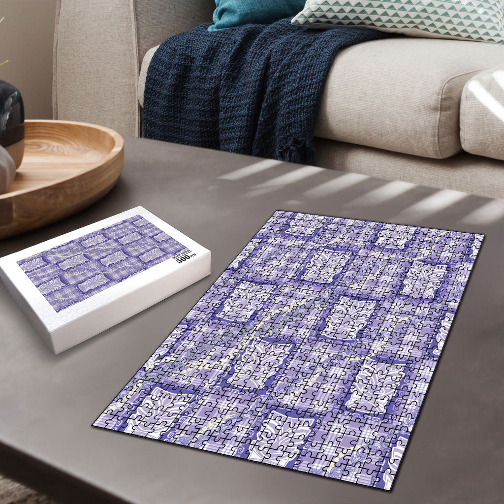 Aloha Hawaii Tiki Palaka Motifs Puzzle Honohono Lei Purple Elegant Vibes
