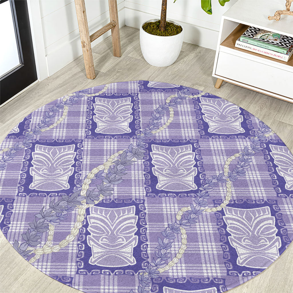 Aloha Hawaii Tiki Palaka Motifs Round Carpet Honohono Lei Purple Elegant Vibes