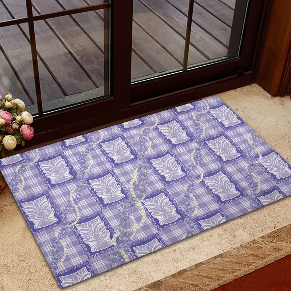 Aloha Hawaii Tiki Palaka Motifs Rubber Doormat Honohono Lei Purple Elegant Vibes