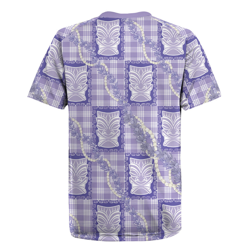 Aloha Hawaii Tiki Palaka Motifs Rugby Jersey Honohono Lei Purple Elegant Vibes