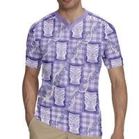 Aloha Hawaii Tiki Palaka Motifs Rugby Jersey Honohono Lei Purple Elegant Vibes