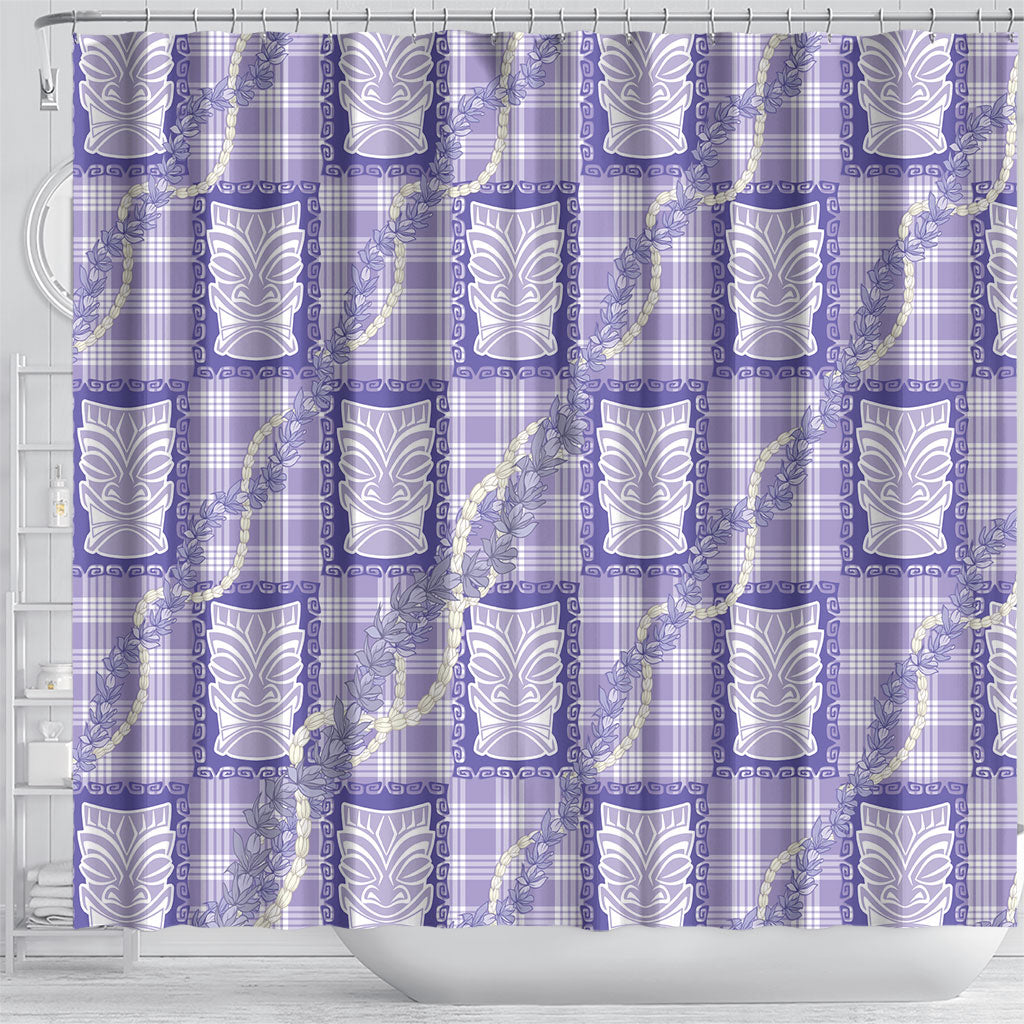 Aloha Hawaii Tiki Palaka Motifs Shower Curtain Honohono Lei Purple Elegant Vibes