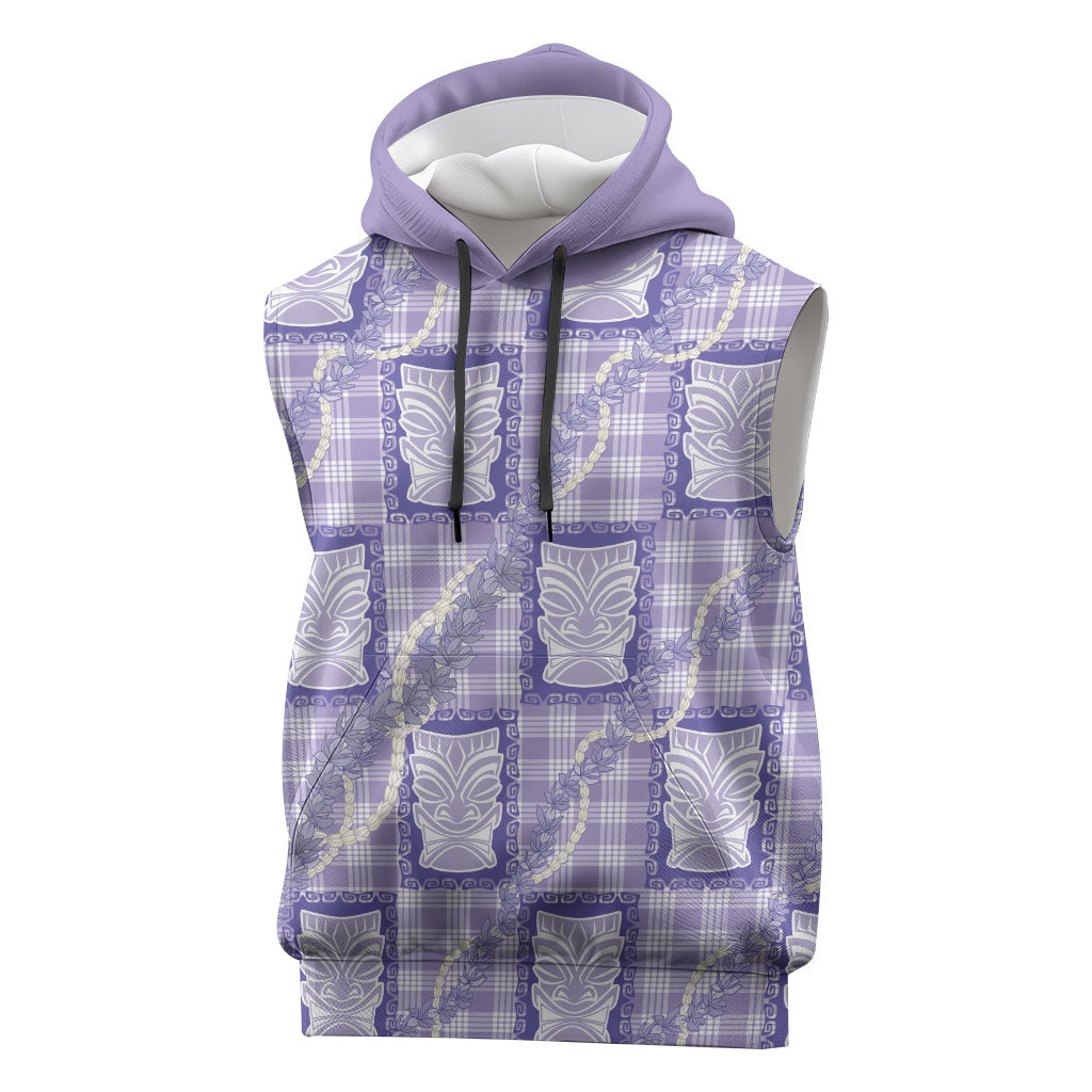Aloha Hawaii Tiki Palaka Motifs Sleeveless Hoodie Honohono Lei Purple Elegant Vibes