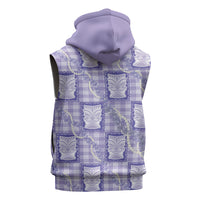 Aloha Hawaii Tiki Palaka Motifs Sleeveless Hoodie Honohono Lei Purple Elegant Vibes