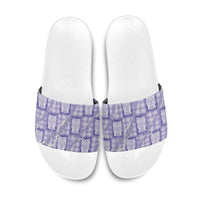 Aloha Hawaii Tiki Palaka Motifs Slide Sandals Honohono Lei Purple Elegant Vibes