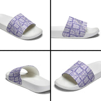 Aloha Hawaii Tiki Palaka Motifs Slide Sandals Honohono Lei Purple Elegant Vibes