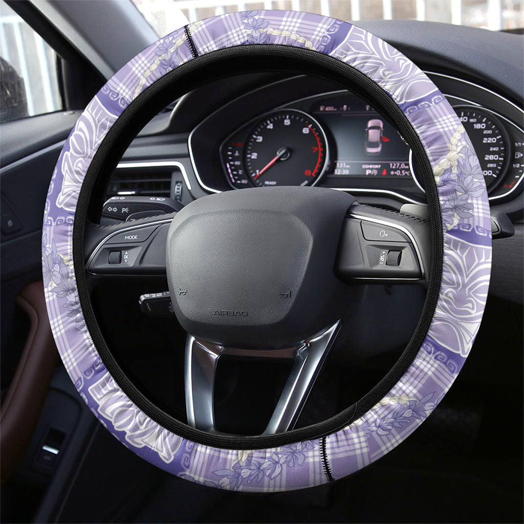 Aloha Hawaii Tiki Palaka Motifs Steering Wheel Cover Honohono Lei Purple Elegant Vibes