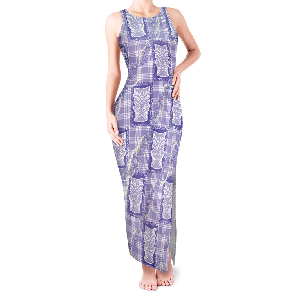 Aloha Hawaii Tiki Palaka Motifs Tank Maxi Dress Honohono Lei Purple Elegant Vibes
