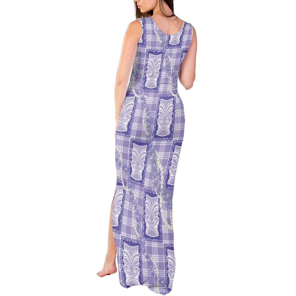 Aloha Hawaii Tiki Palaka Motifs Tank Maxi Dress Honohono Lei Purple Elegant Vibes