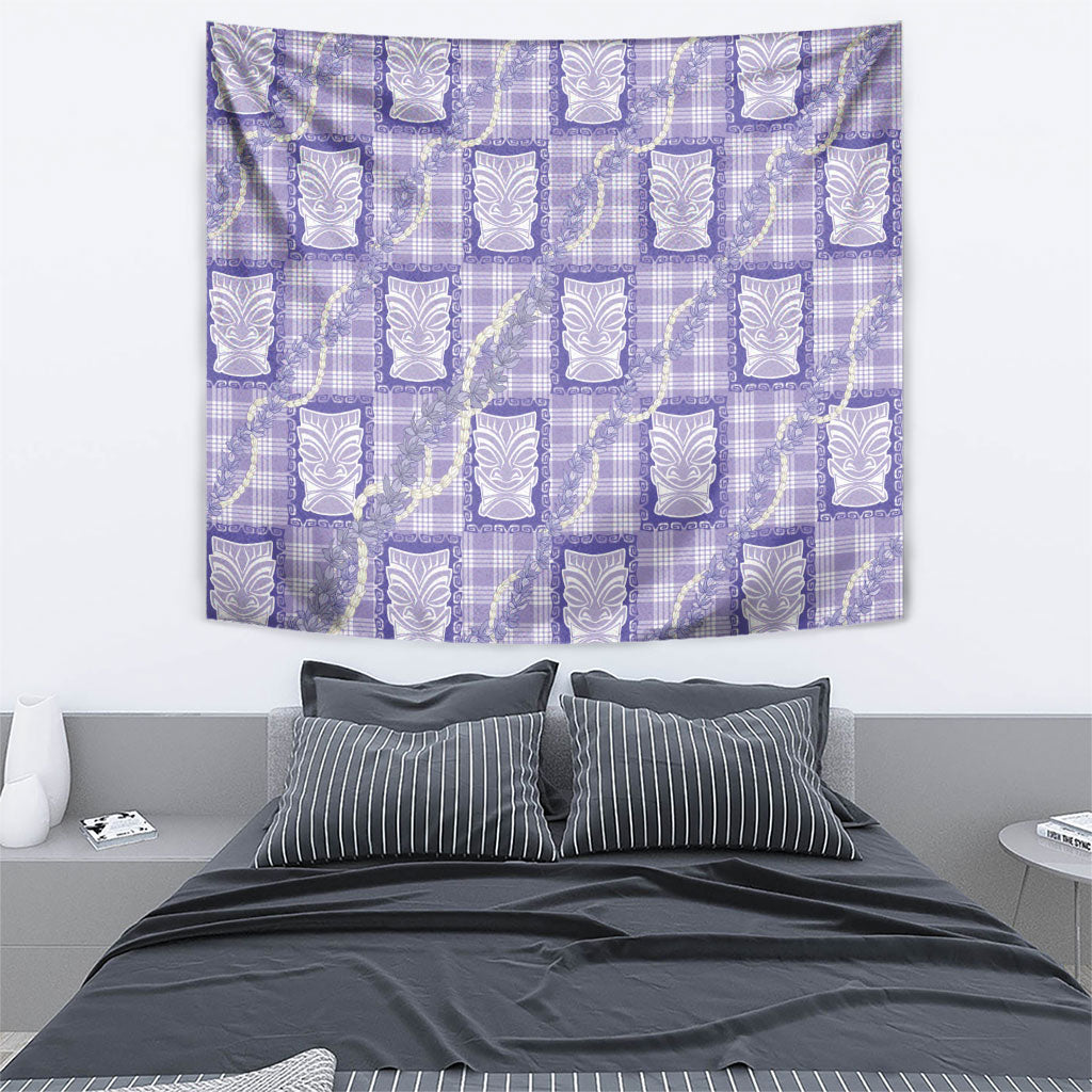 Aloha Hawaii Tiki Palaka Motifs Tapestry Honohono Lei Purple Elegant Vibes