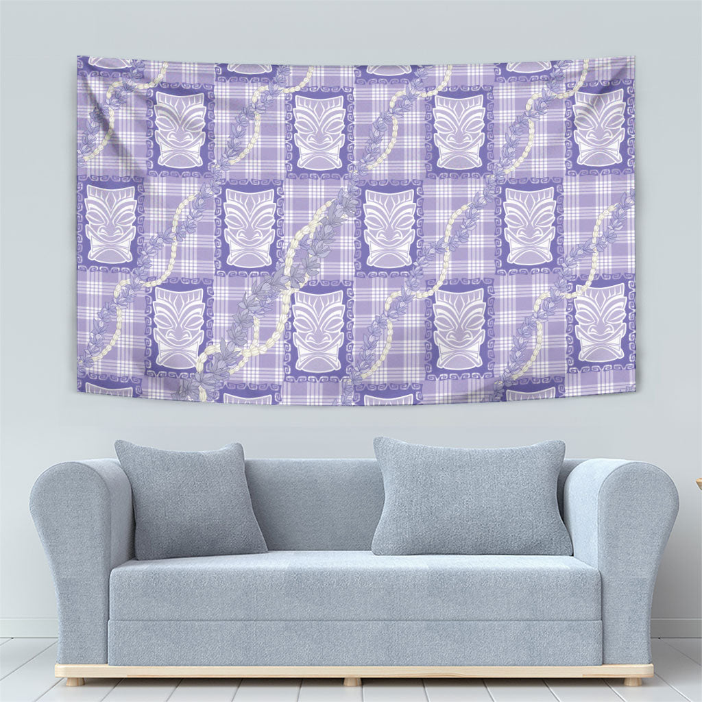 Aloha Hawaii Tiki Palaka Motifs Tapestry Honohono Lei Purple Elegant Vibes
