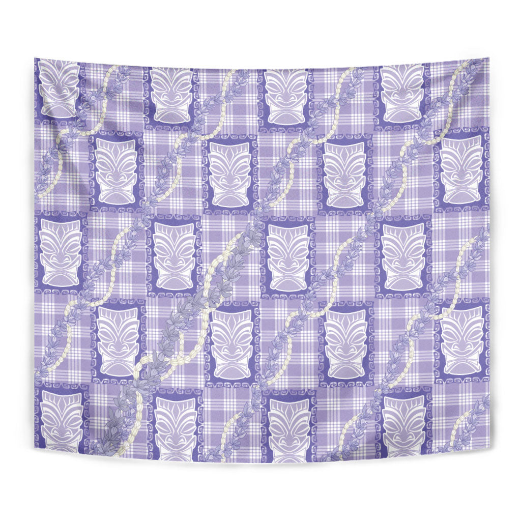 Aloha Hawaii Tiki Palaka Motifs Tapestry Honohono Lei Purple Elegant Vibes