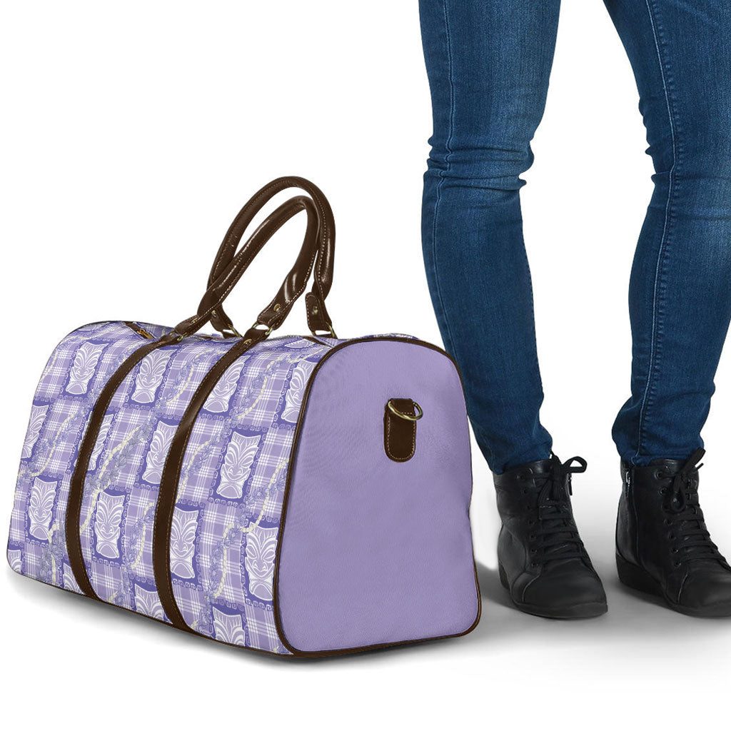 Aloha Hawaii Tiki Palaka Motifs Travel Bag Honohono Lei Purple Elegant Vibes