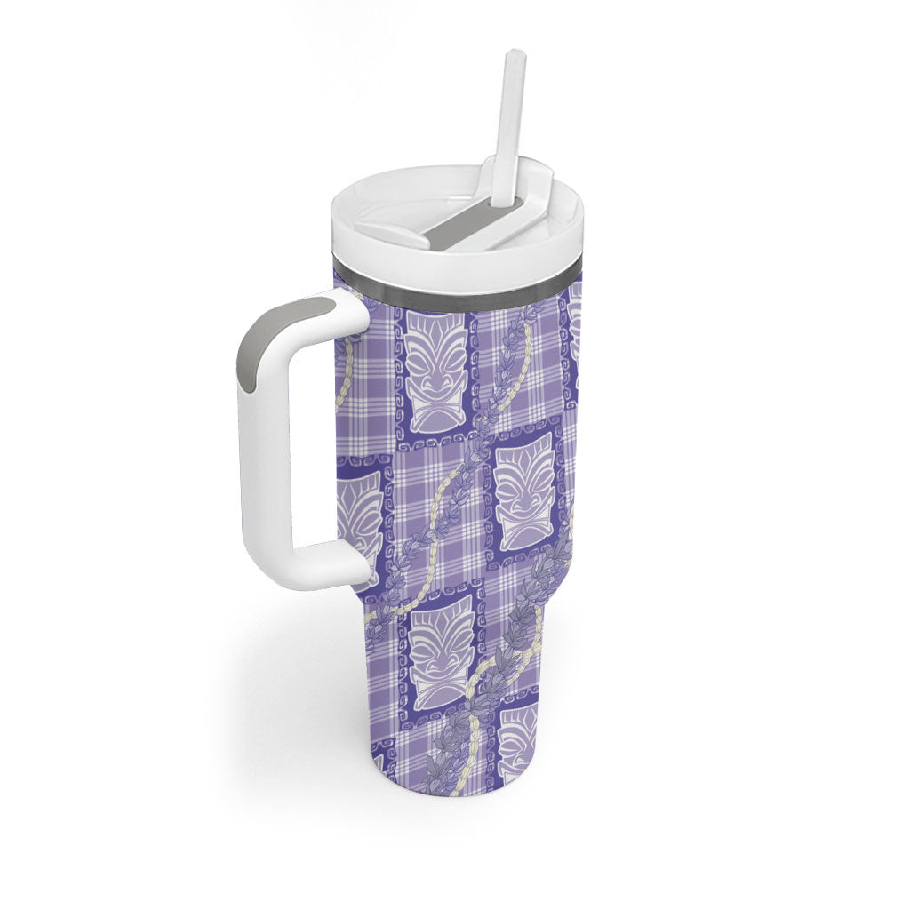 Aloha Hawaii Tiki Palaka Motifs Tumbler With Handle Honohono Lei Purple Elegant Vibes
