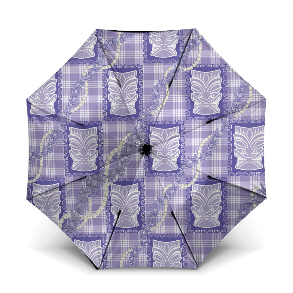 Aloha Hawaii Tiki Palaka Motifs Umbrella Honohono Lei Purple Elegant Vibes