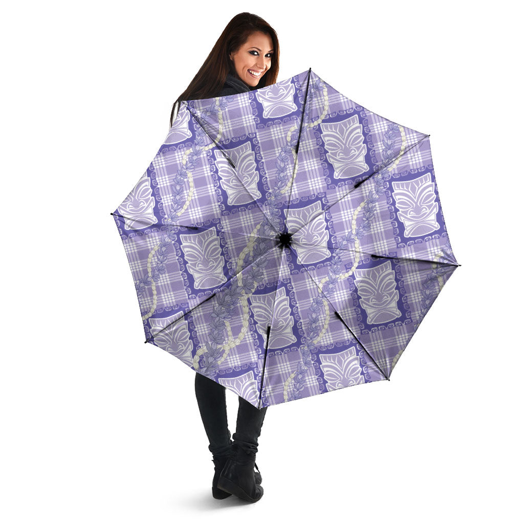 Aloha Hawaii Tiki Palaka Motifs Umbrella Honohono Lei Purple Elegant Vibes