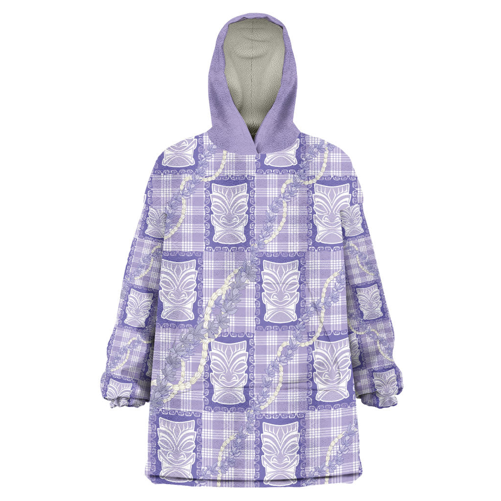 Aloha Hawaii Tiki Palaka Motifs Wearable Blanket Hoodie Honohono Lei Purple Elegant Vibes