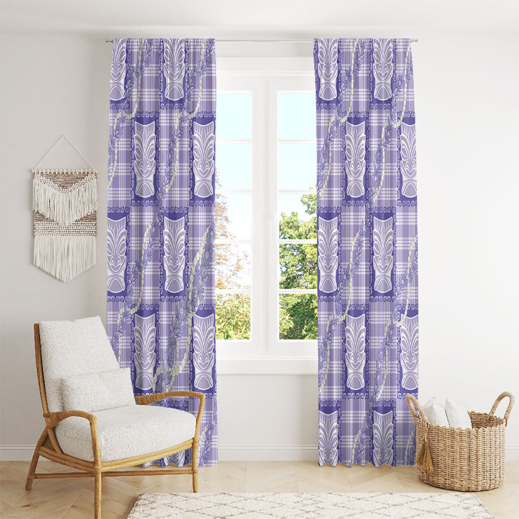 Aloha Hawaii Tiki Palaka Motifs Window Curtain Honohono Lei Purple Elegant Vibes