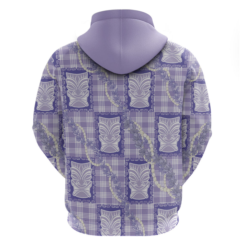 Aloha Hawaii Tiki Palaka Motifs Zip Hoodie Honohono Lei Purple Elegant Vibes